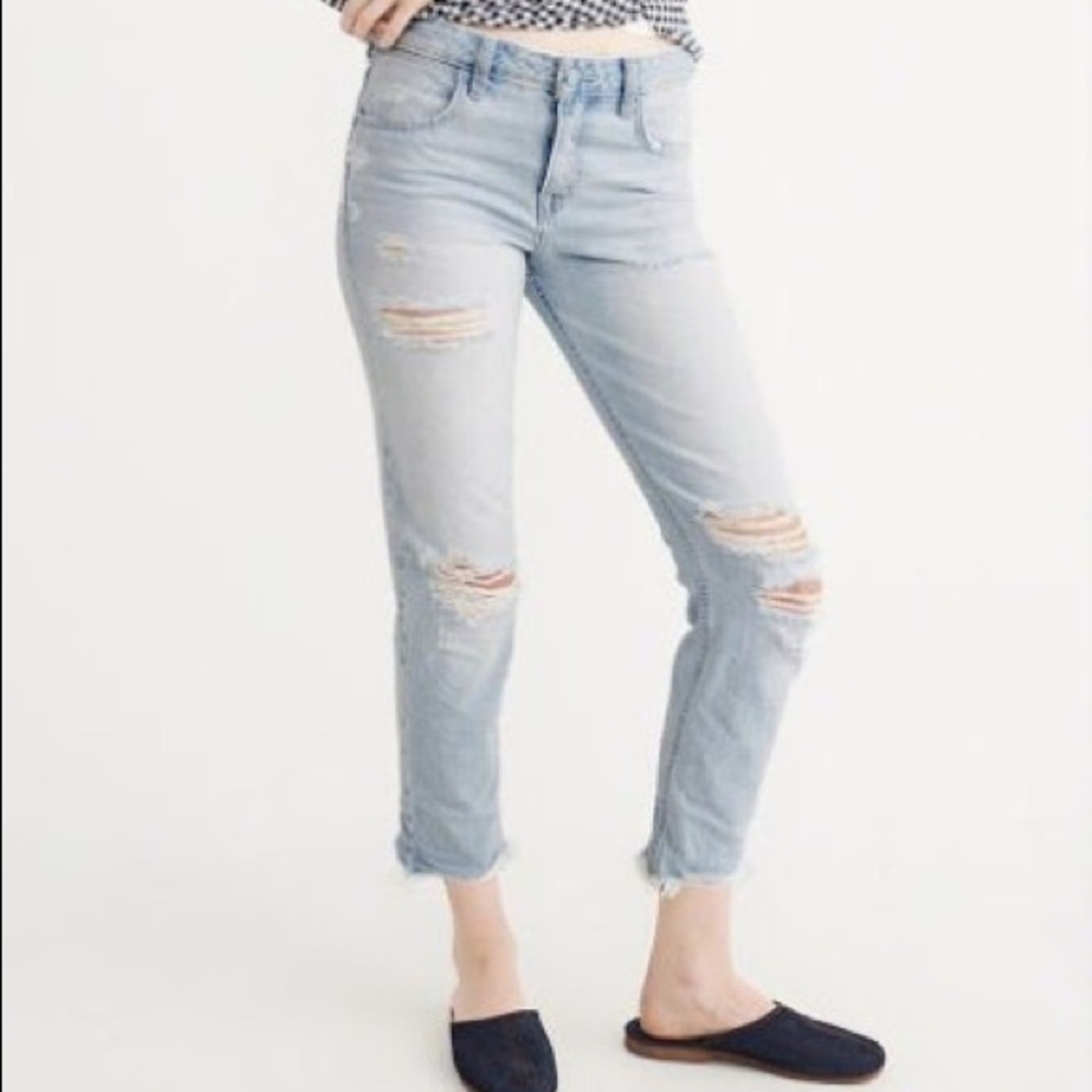 Abercrombie And Fitch Ripped Ankle Straight Jeans